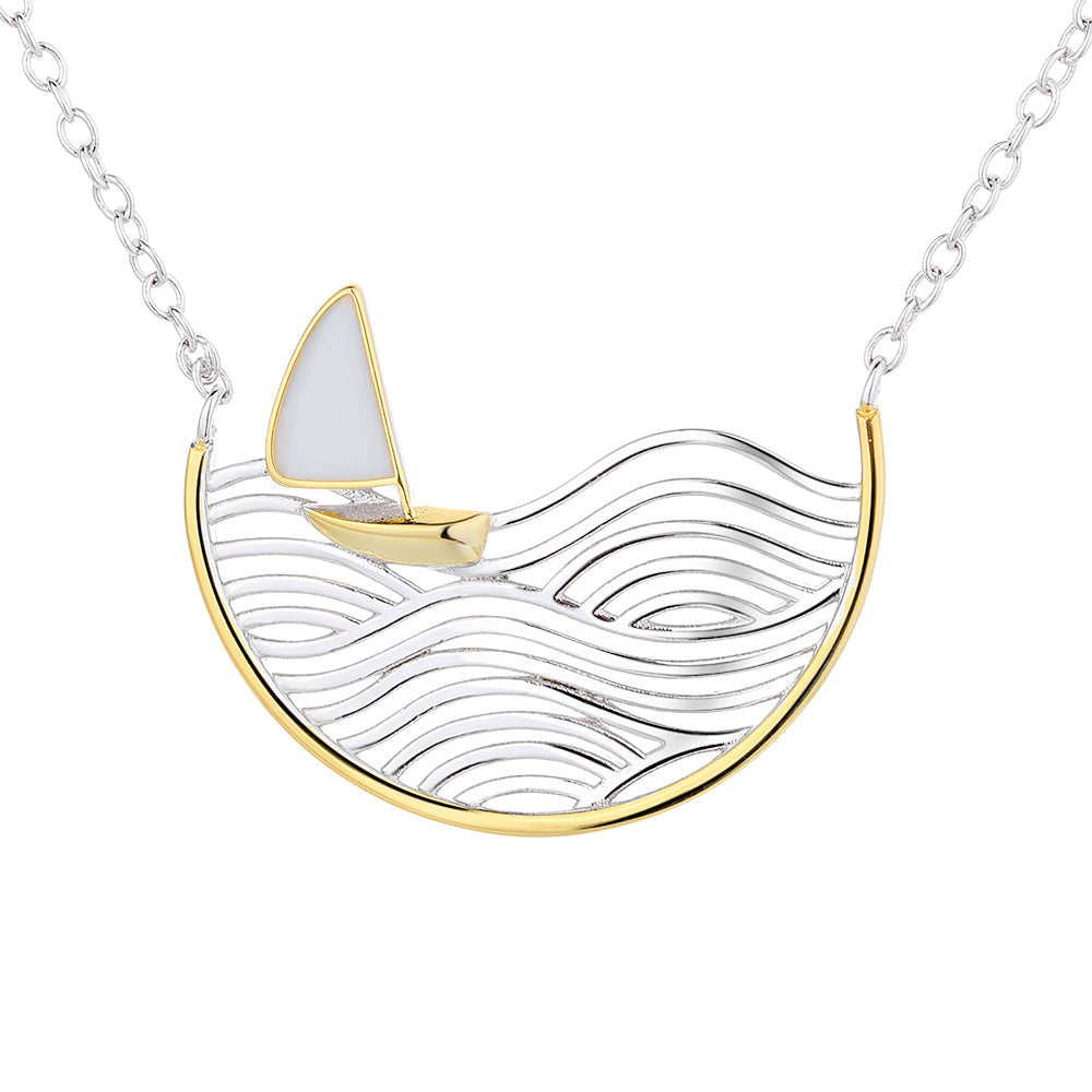 Sterling-Silver-Two-Tone-Sailboat-Pendant-Necklace-Necklaces