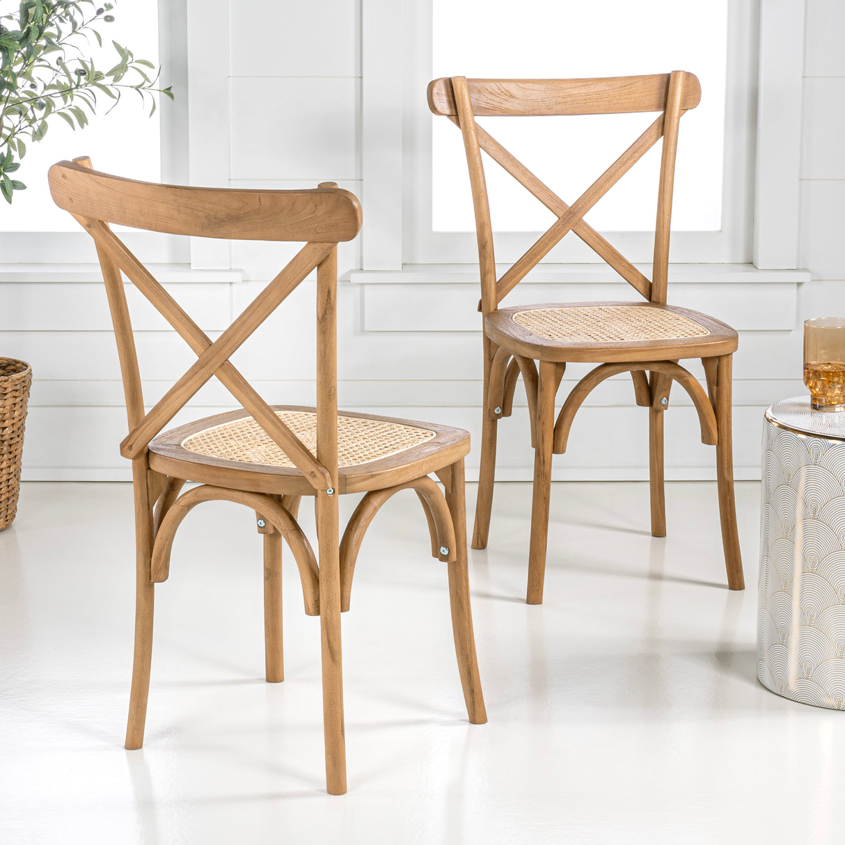 Cassis Classic Traditional X-Back Wood Rattan Dining Chair