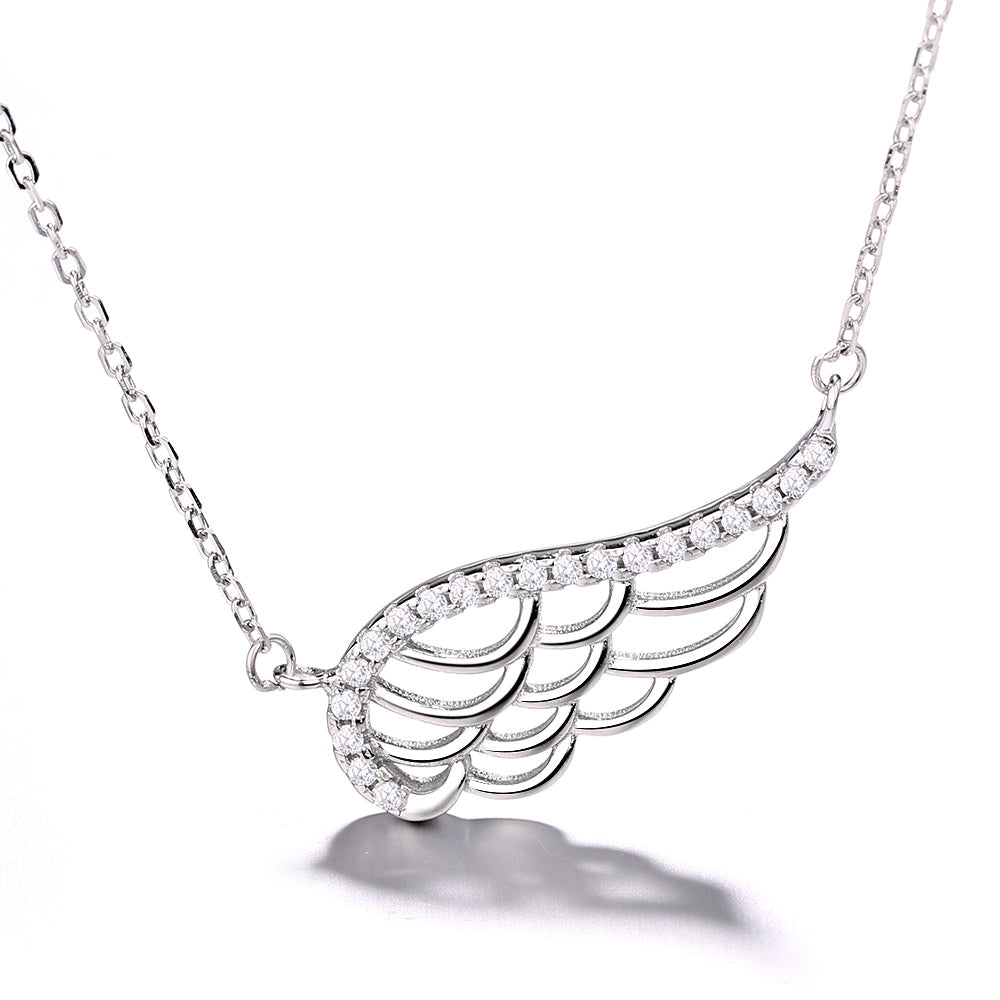 Sterling-Silver-Angel-Wing-Pendant-With-Crystals-Necklaces