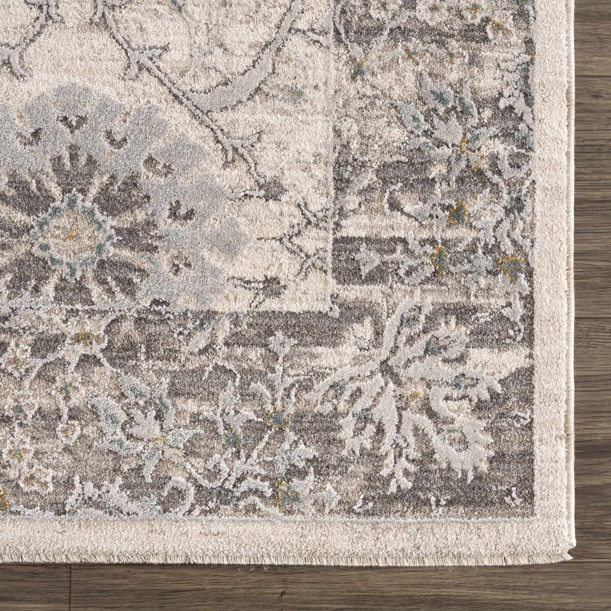 Gauge Cream & Gray Blue Rug with Fringes