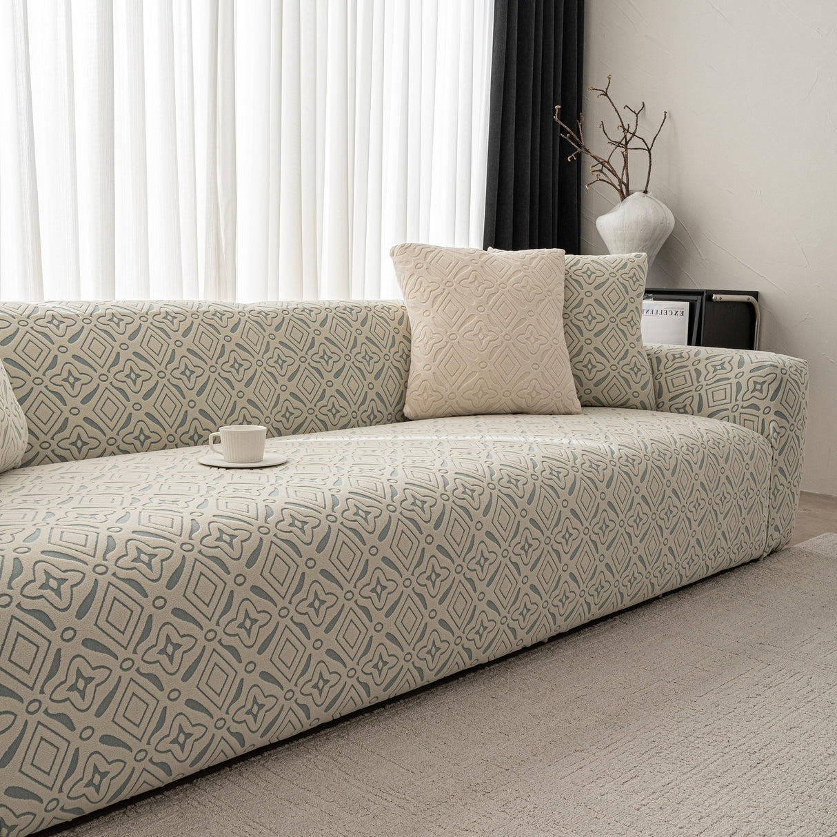 3D Jacquard Geometric Sofa Cover, High Stretch Soft Polar Fleece Slipcover for Couch