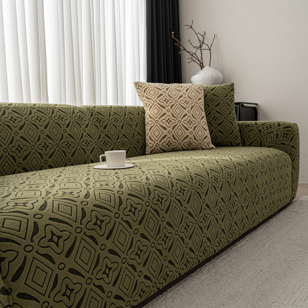 3D Jacquard Geometric Sofa Cover, High Stretch Soft Polar Fleece Slipcover for Couch