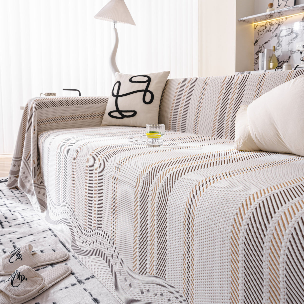 Modern Geometric Cooling Sofa Blanket, Soft & Breathable Striped Couch Throw Cover