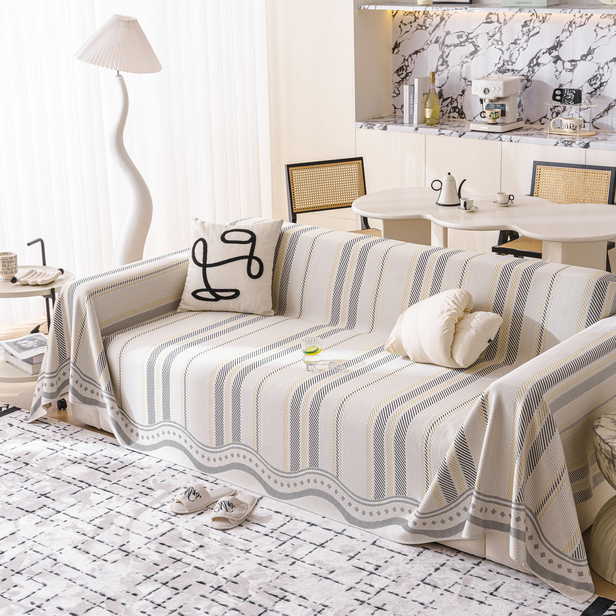 Modern Geometric Cooling Sofa Blanket, Soft & Breathable Striped Couch Throw Cover