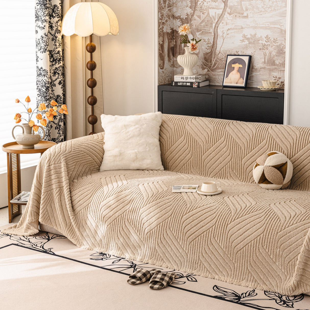 Plush Sherpa Fleece Sofa Throw Blanket, Soft & Cozy Furniture Protector for Couch