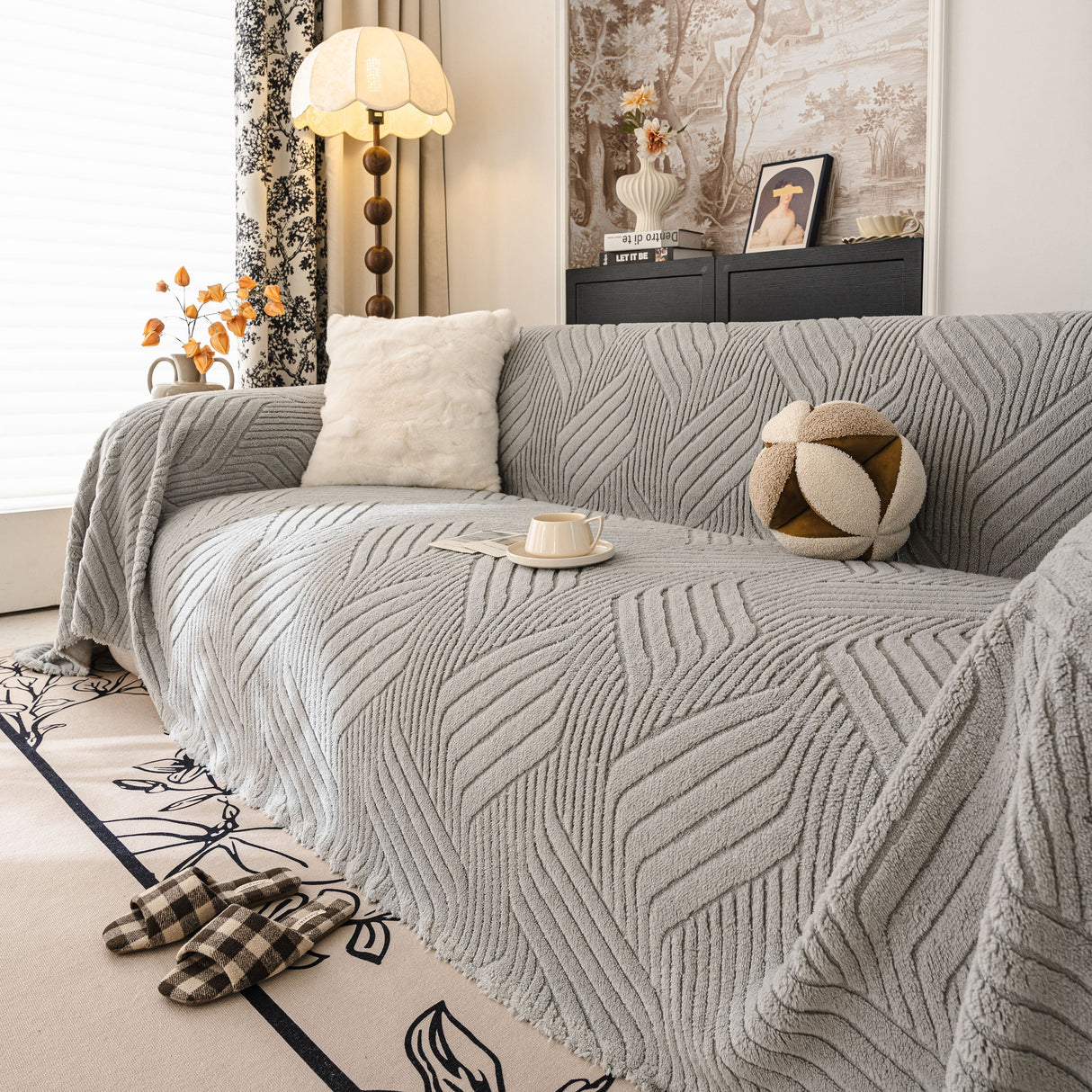 Plush Sherpa Fleece Sofa Throw Blanket, Soft & Cozy Furniture Protector for Couch