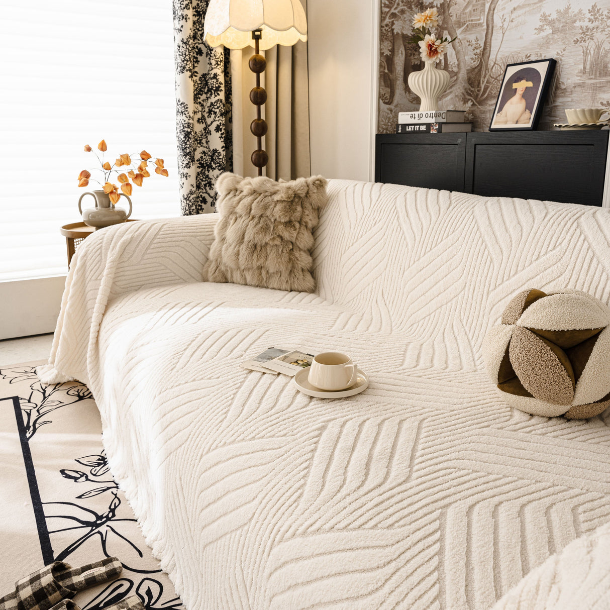 Plush Sherpa Fleece Sofa Throw Blanket, Soft & Cozy Furniture Protector for Couch