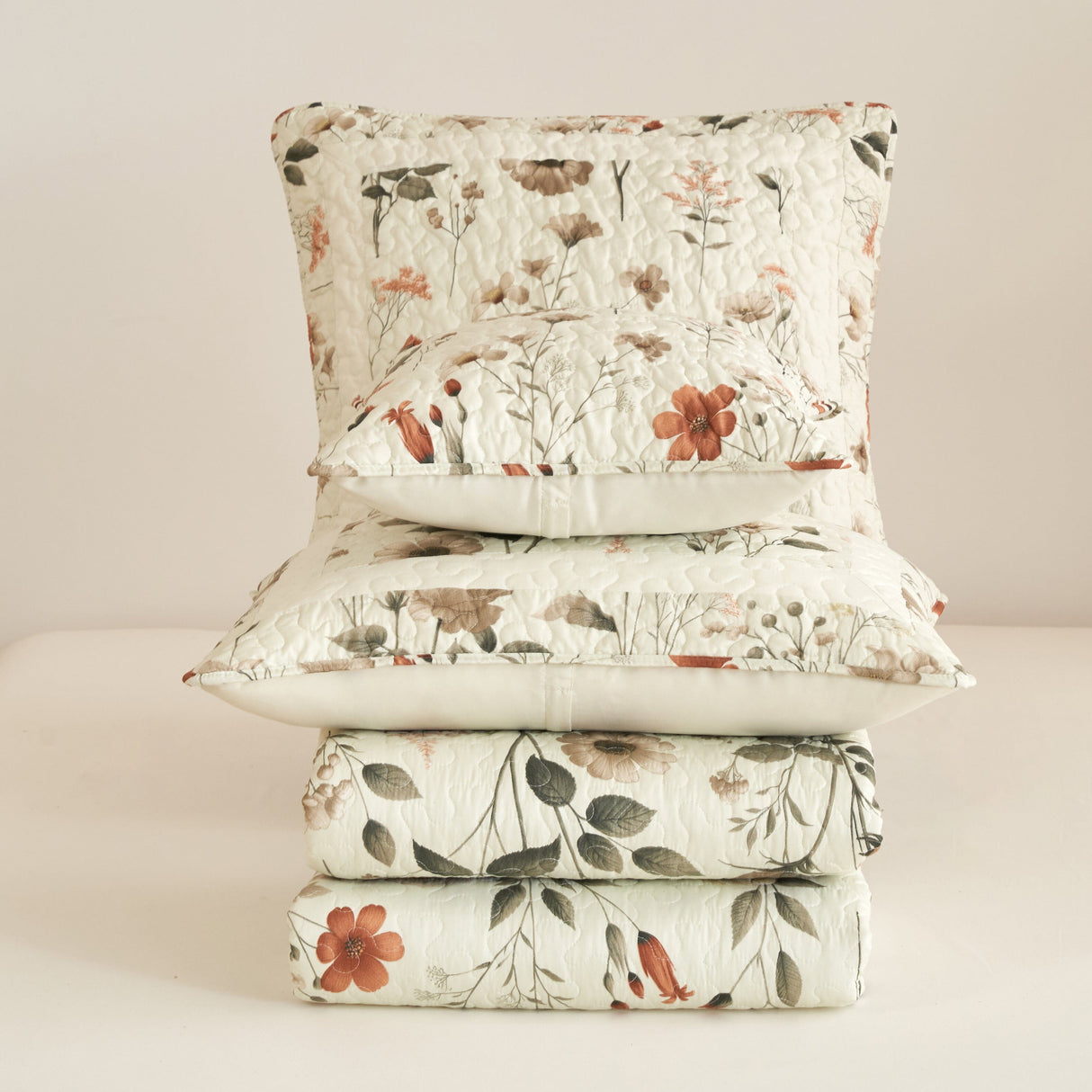 Enchanted Meadow Throw Pillow Euro Cover - Zippered Floral Design in Beige, Rose, and Soft Green, Premium Soft Microfiber, Euro Sham in 26x26 Inches (26" x 26" 1 Piece)