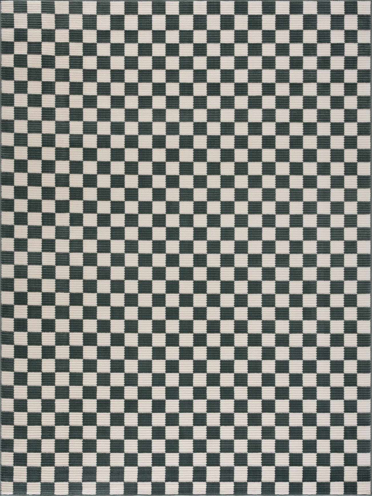 Kaysar Oil Green Checkered Washable Area Rug