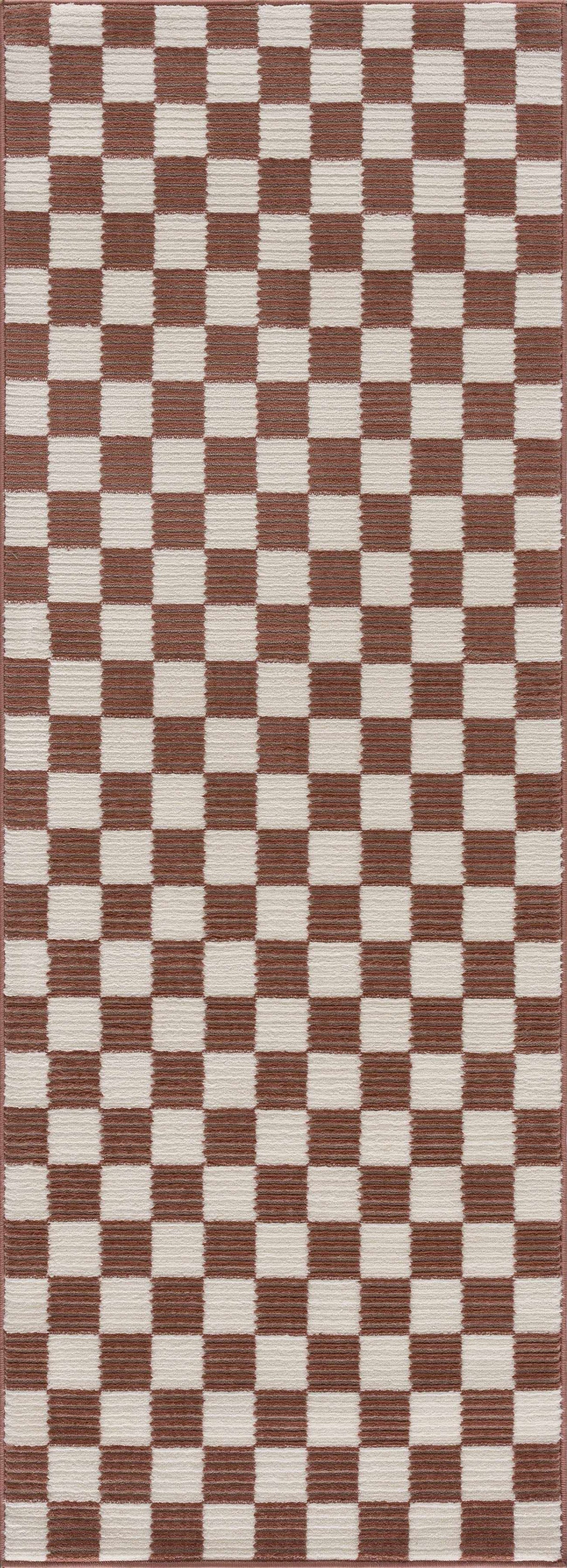 Kaysar Brown Checkered Washable Area Rug