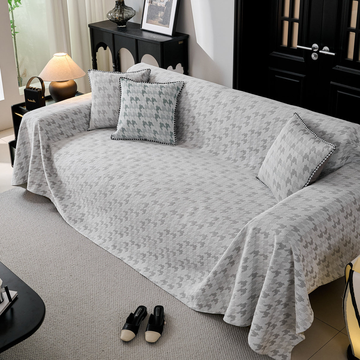 Houndstooth Non Slip Sofa Covers for Sofas Luxury Extra Large Blanket to Cover Couch