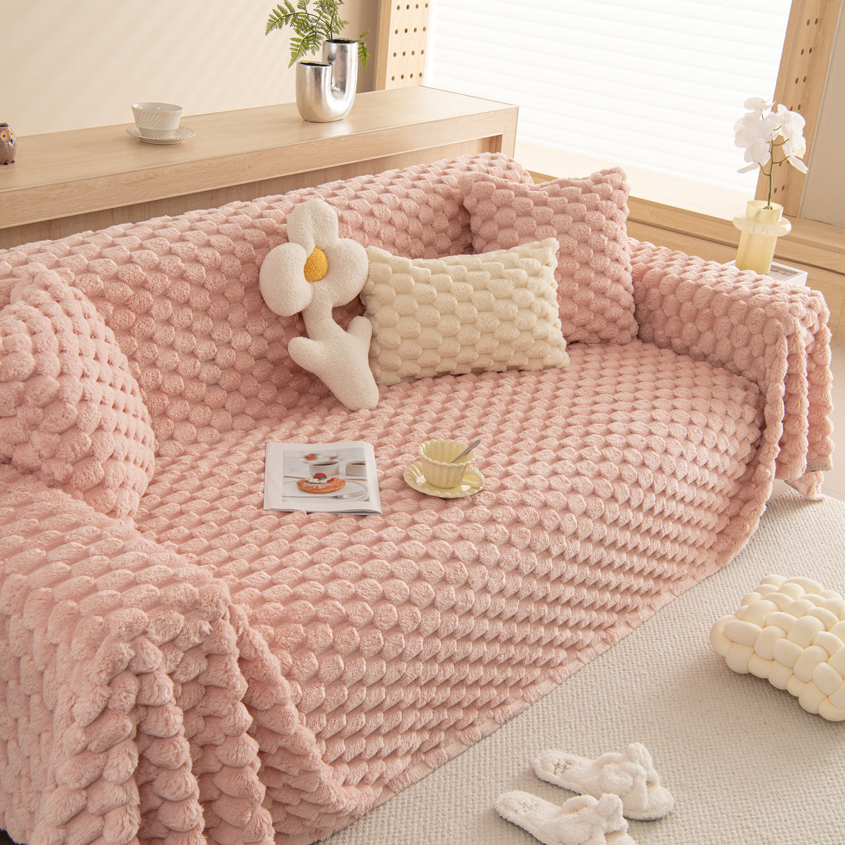 Thick Plush Faux Fur Couch Cover Blanket Warm Fuzzy Blanket Couch Protector for Winter