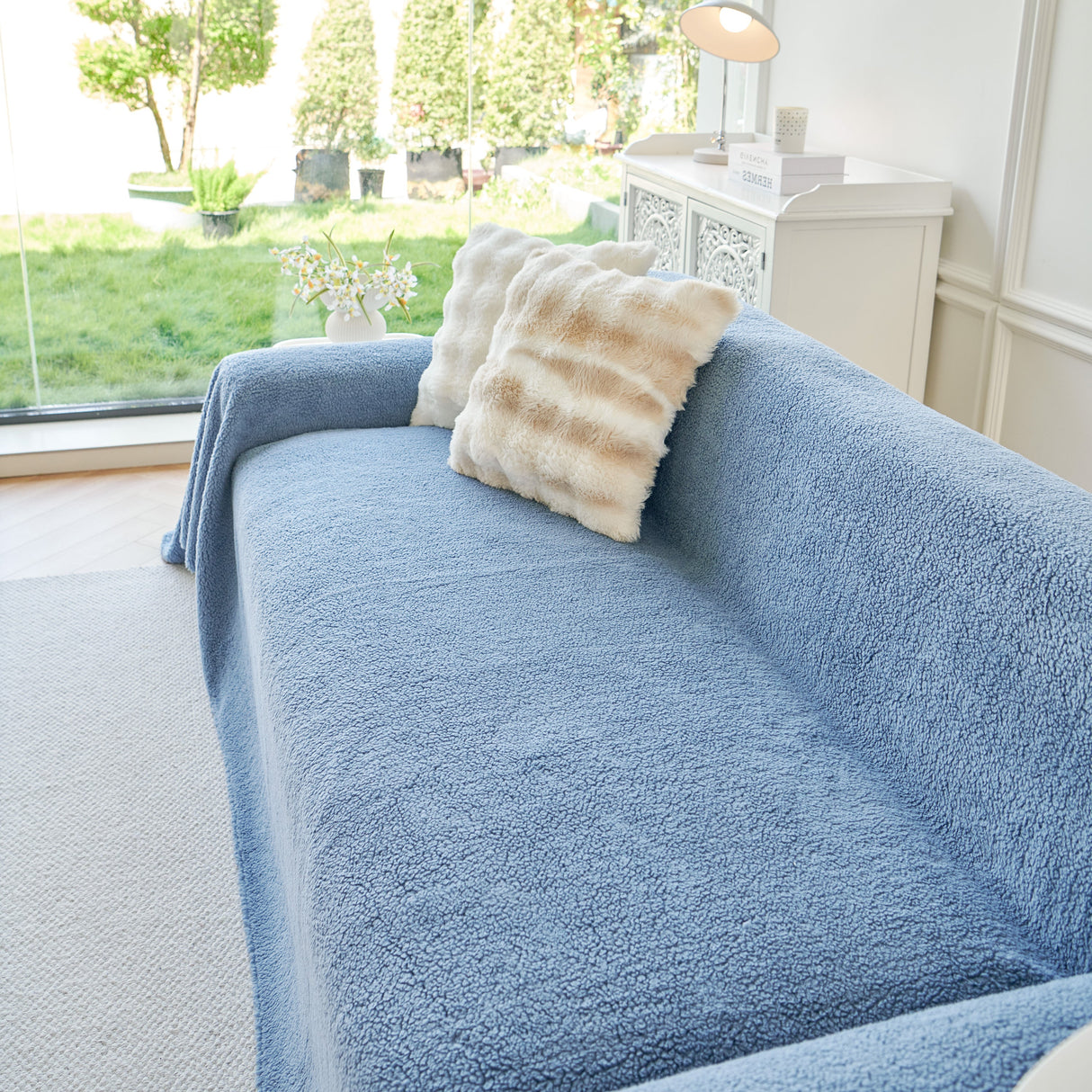 Thick Sherpa Fleece Sofa Protector Cover Stylish Durable Slipcovers for Couches and Chairs