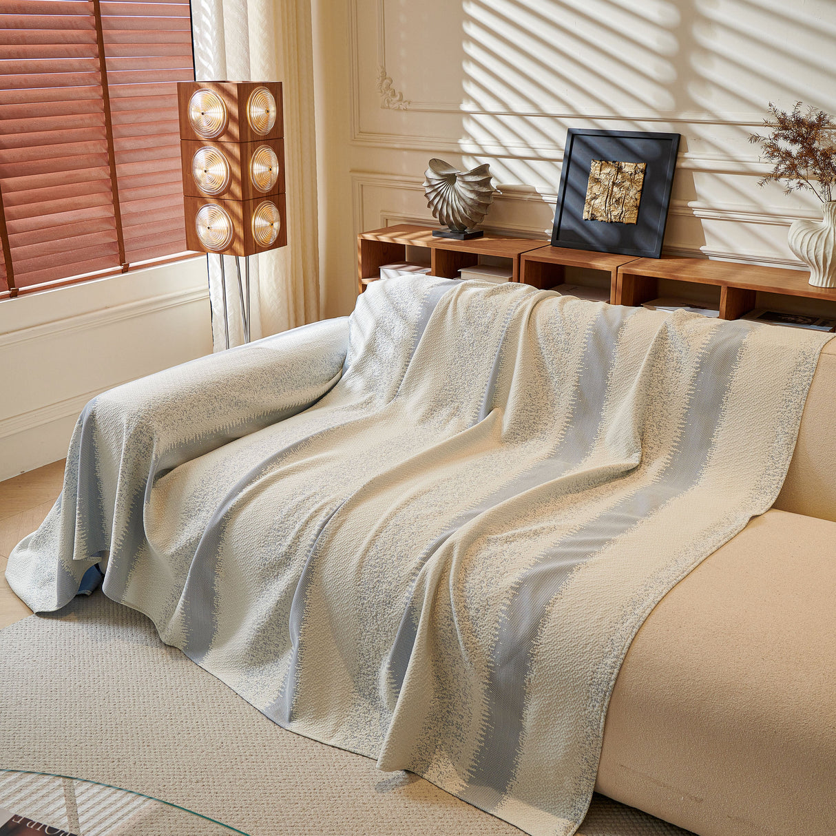 Modern Striped Couch Protector Blanket, Furniture Slipcover for L Shaped Sectionals