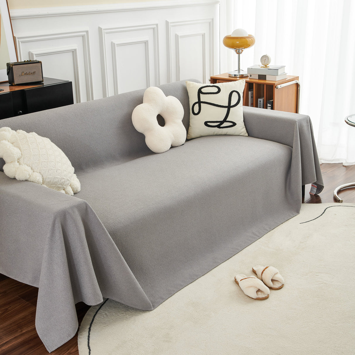 Teddy Throw Blanket and Stylish Slipcover for Couch, Waterproof Sofa Cover for Pets