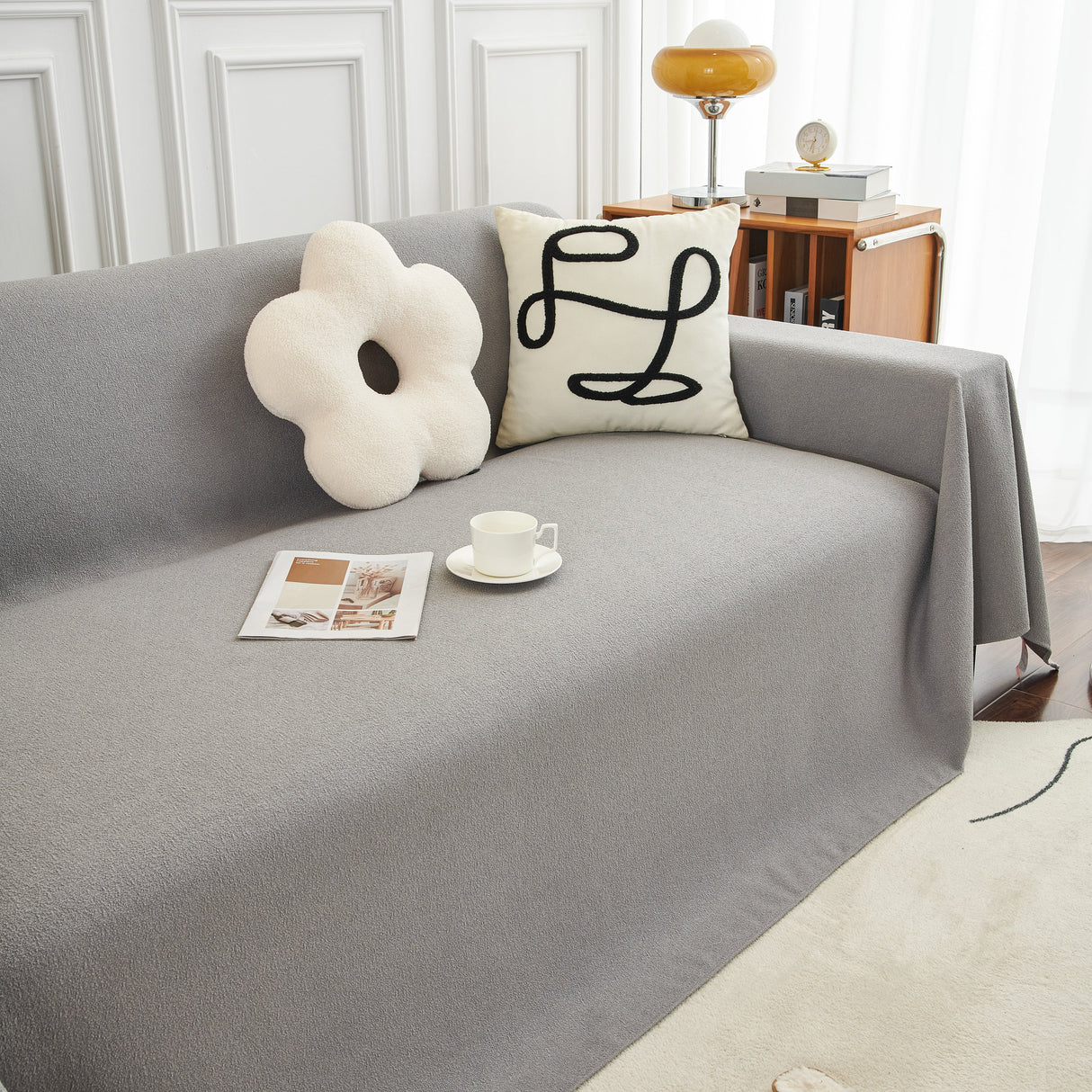 Teddy Throw Blanket and Stylish Slipcover for Couch, Waterproof Sofa Cover for Pets