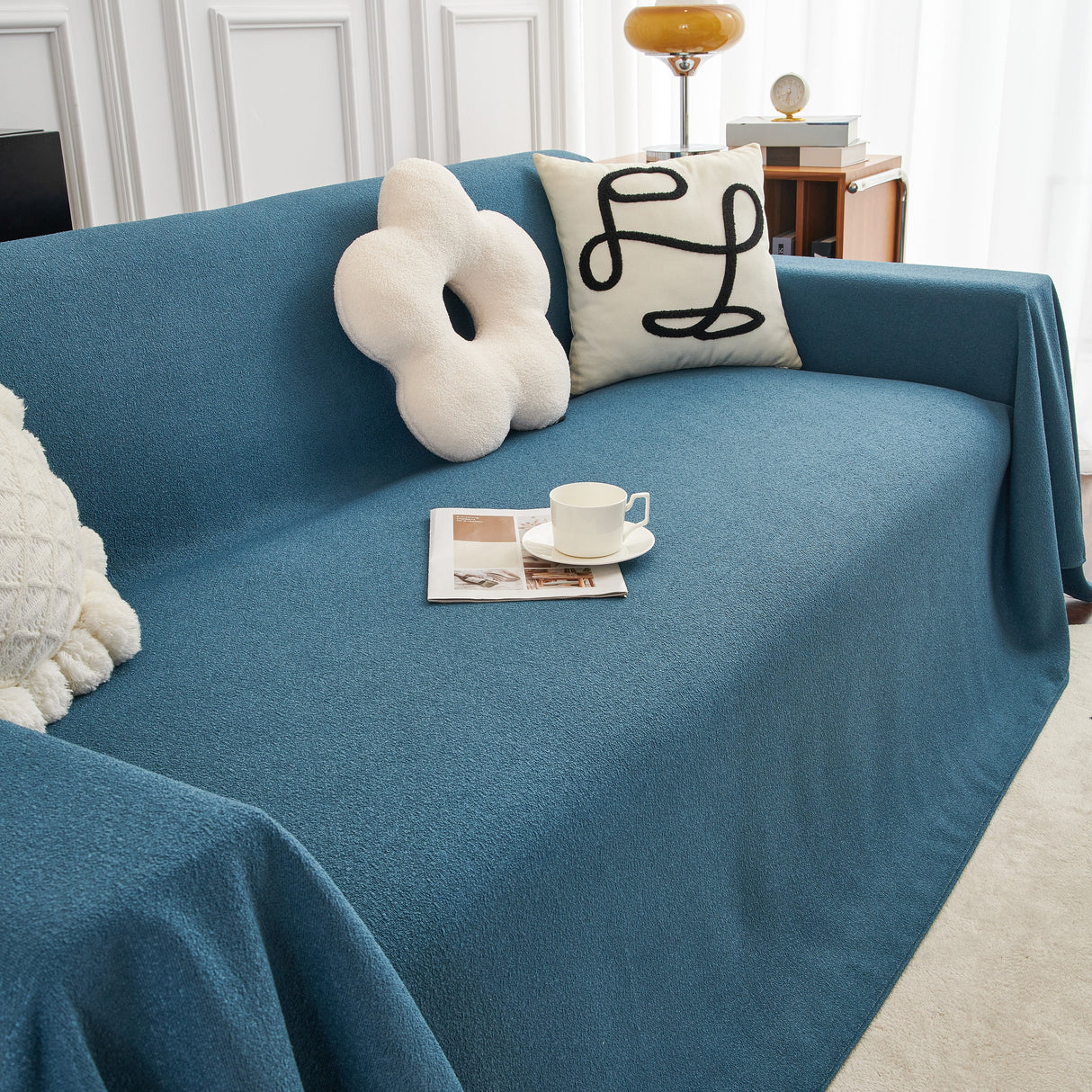 Teddy Throw Blanket and Stylish Slipcover for Couch, Waterproof Sofa Cover for Pets