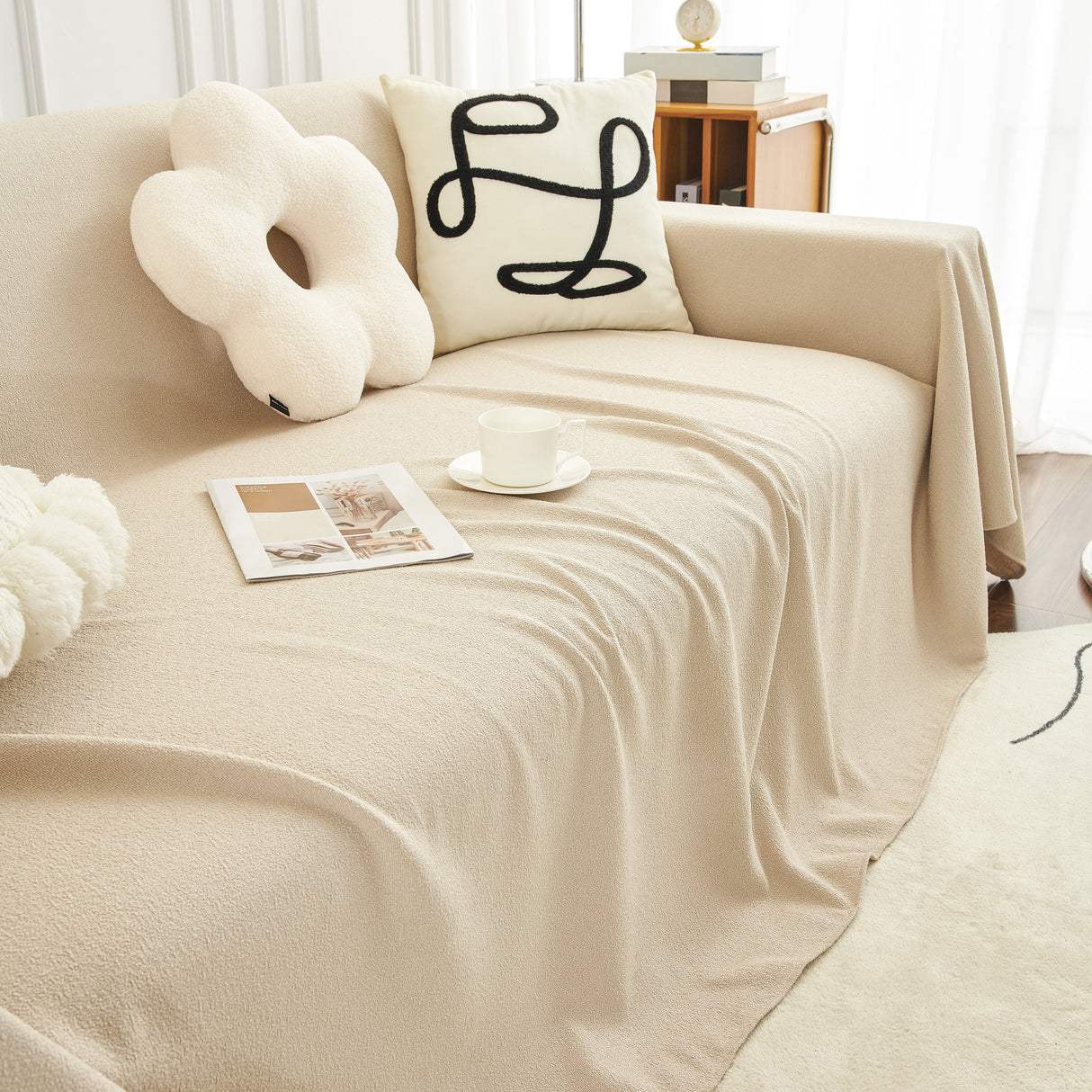 Teddy Throw Blanket and Stylish Slipcover for Couch, Waterproof Sofa Cover for Pets