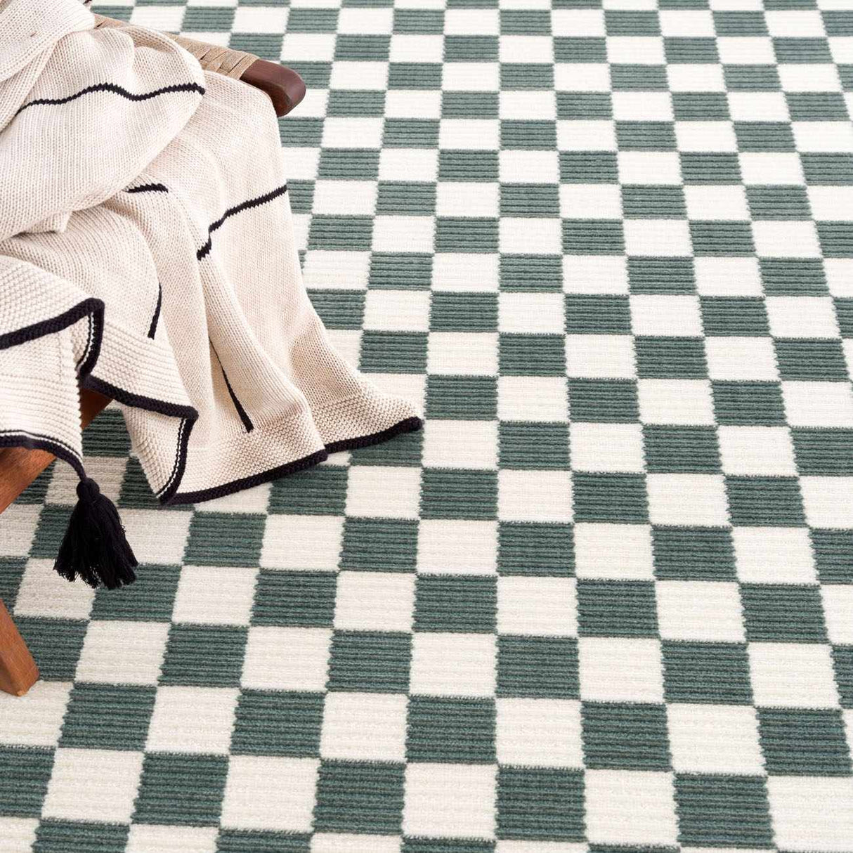 Kaysar Oil Green Checkered Washable Area Rug