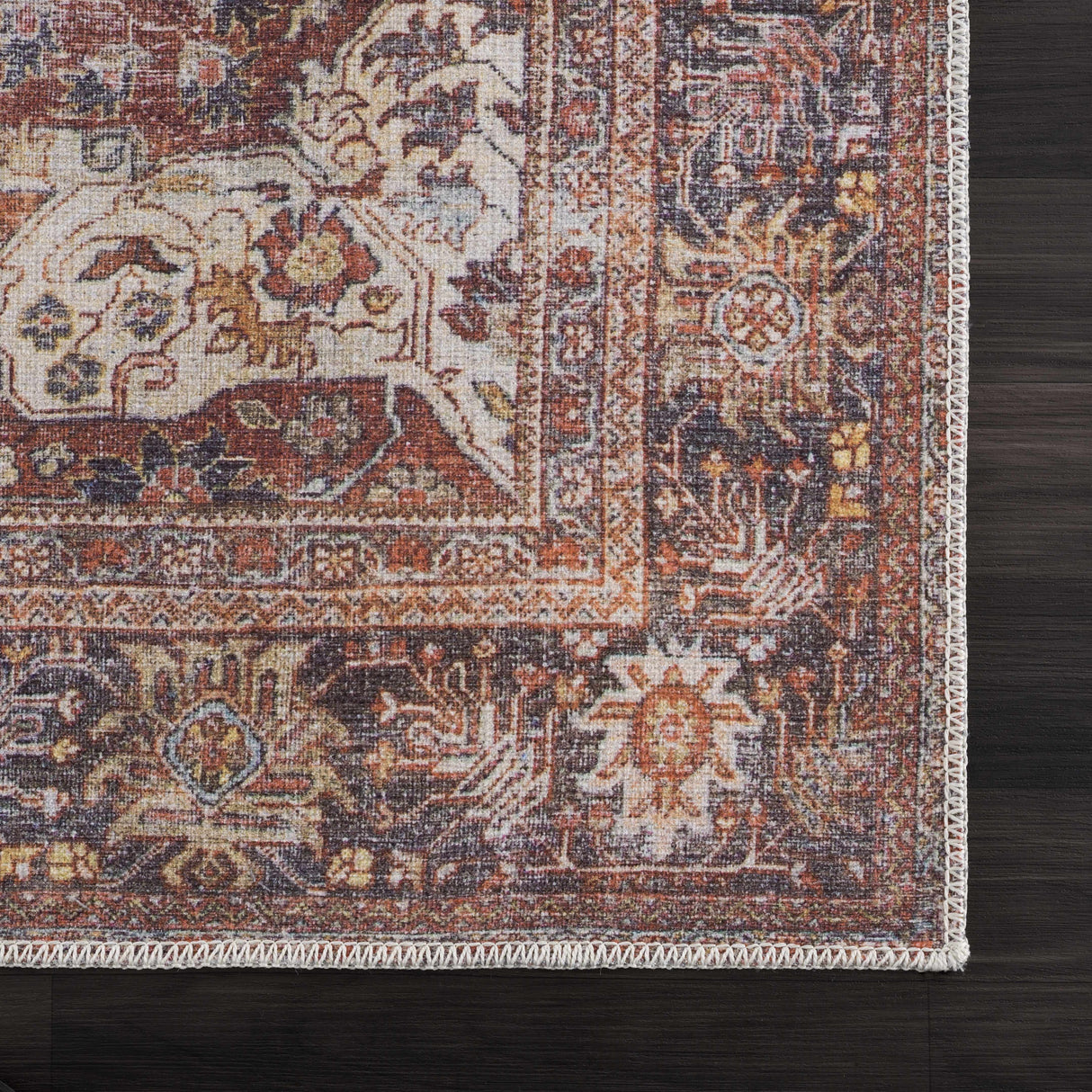Rust Elki Vintage Medallion Washable Area Rug - Clearance