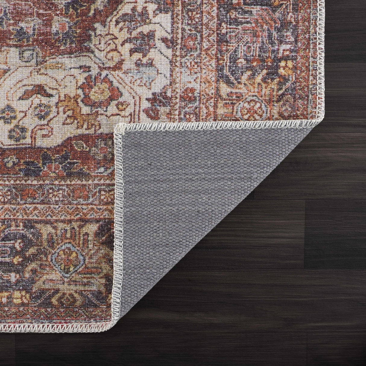 Rust Elki Vintage Medallion Washable Area Rug - Clearance