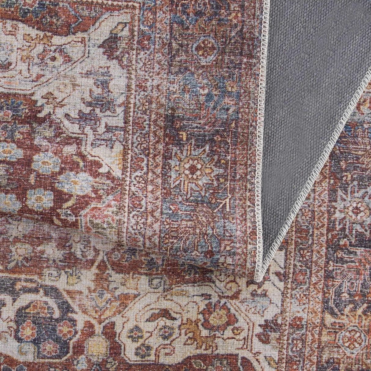 Rust Elki Vintage Medallion Washable Area Rug - Clearance