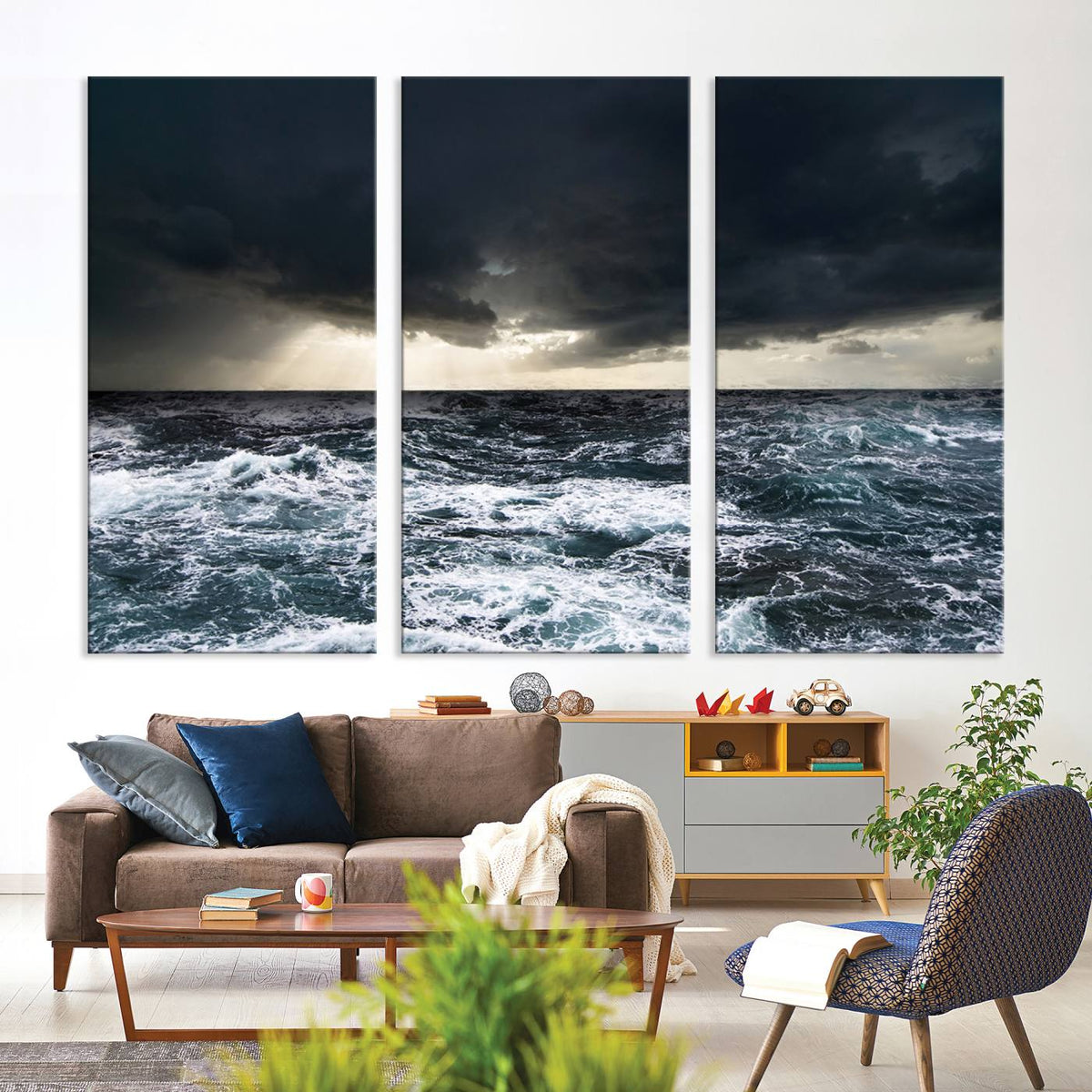 Dark Clouds Stormy Sea Wall Art Canvas Print – Framed Large