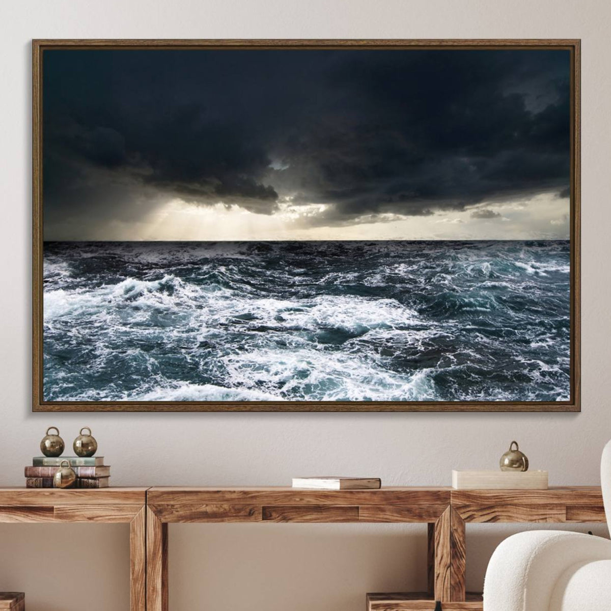 Dark Clouds Stormy Sea Wall Art Canvas Print – Framed Large