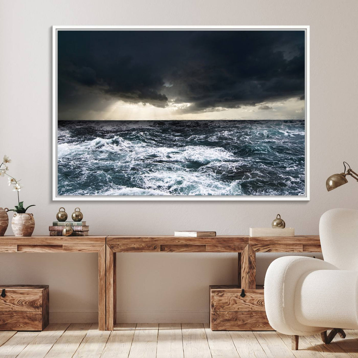 Dark Clouds Stormy Sea Wall Art Canvas Print – Framed Large
