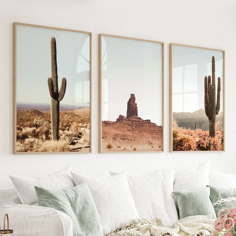 Arizona-Desert-Wall-Art-Set.-Sedona-Red-Rocks,-Saguaro-Cacti-Wall-Art-Set
