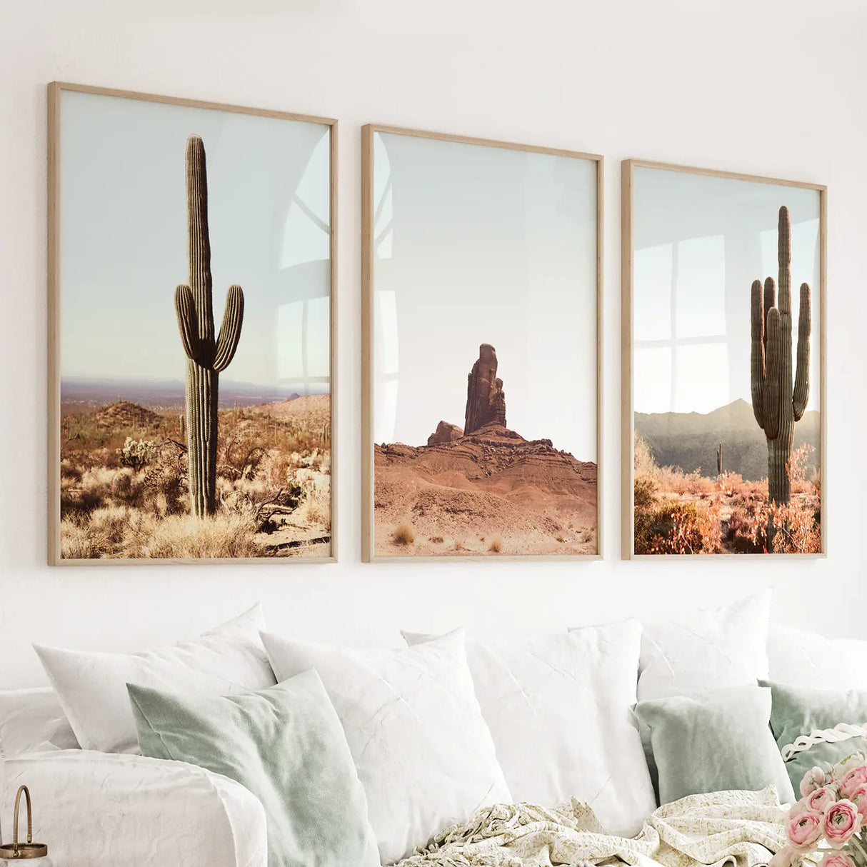 Arizona-Desert-Wall-Art-Set.-Sedona-Red-Rocks,-Saguaro-Cacti-Wall-Art-Set