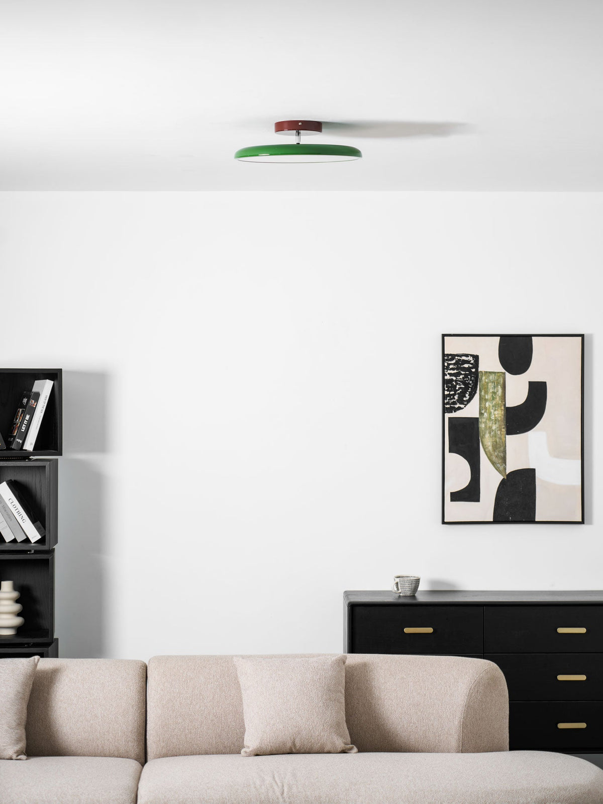 Orbitra | Flush Mount LED Ceiling Light with Swivel Arm, Dimmable Beige or Green Fixture