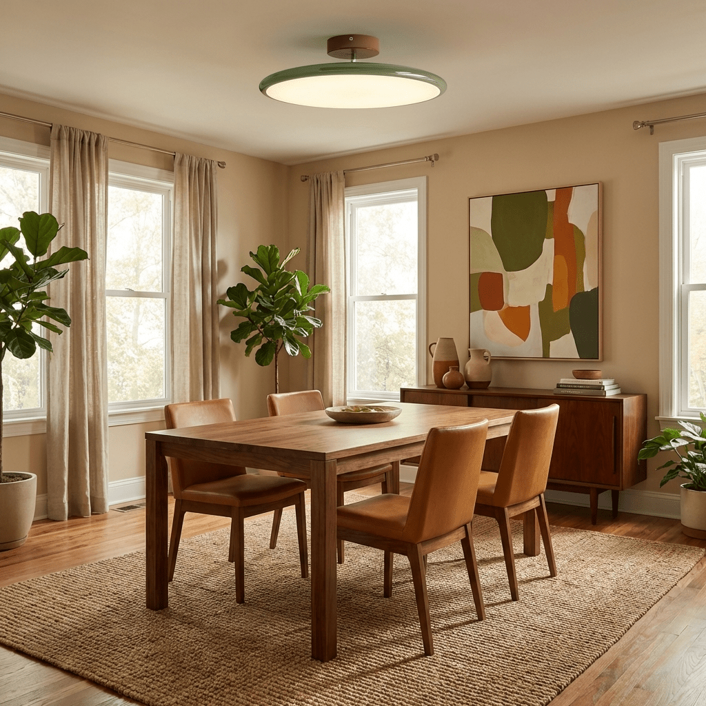 Orbitra | Flush Mount LED Ceiling Light with Swivel Arm, Dimmable Beige or Green Fixture