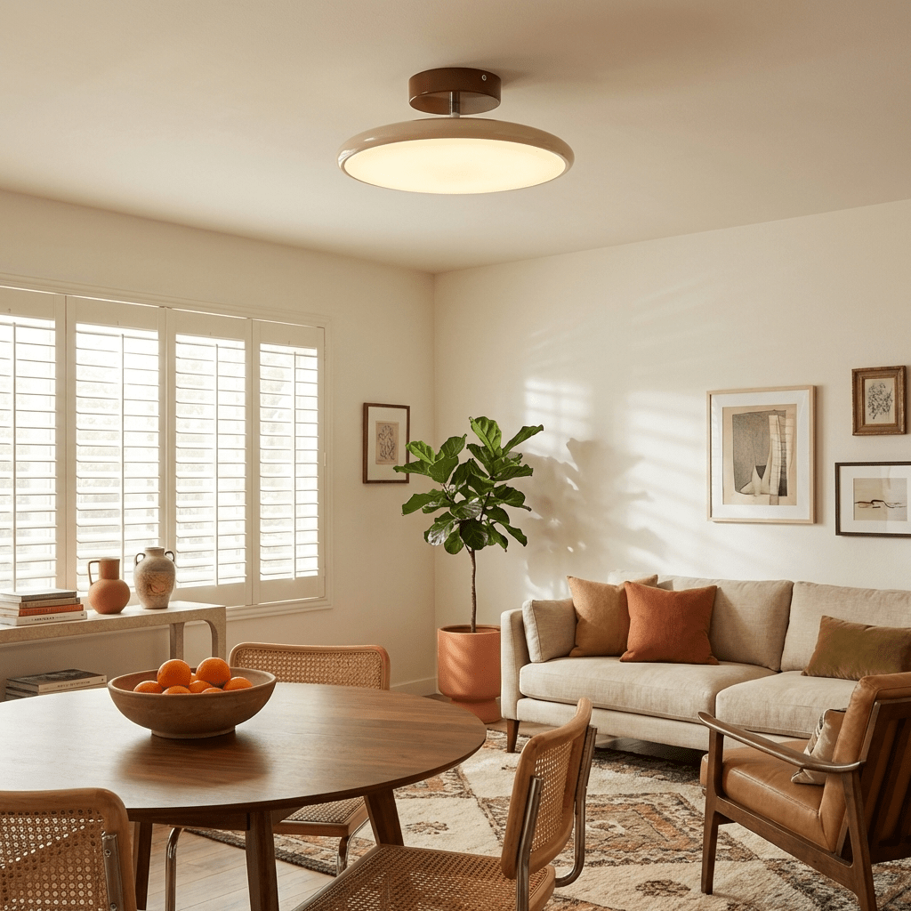 Orbitra | Flush Mount LED Ceiling Light with Swivel Arm, Dimmable Beige or Green Fixture