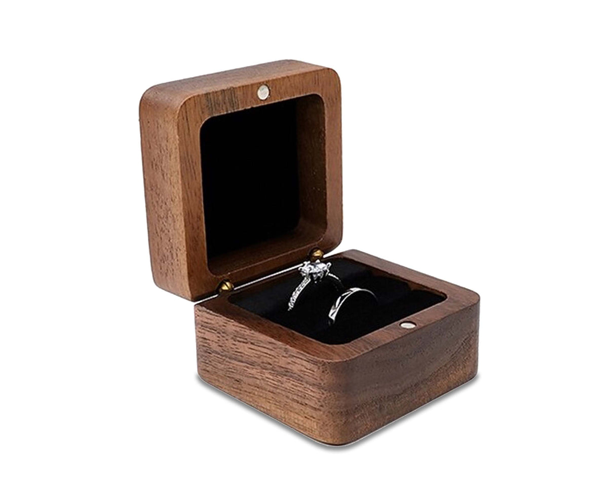 Wooden Ring Box Teak Wood Jewelry Storage Box Handmade Ring Holder Case