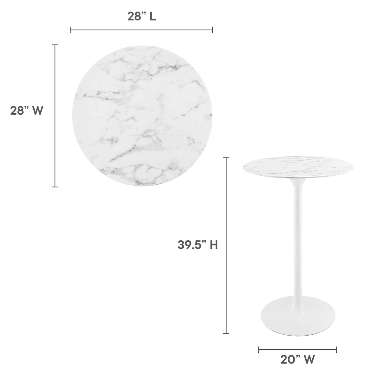 Lippa 28" Round Faux Marble Bar Table by Modway