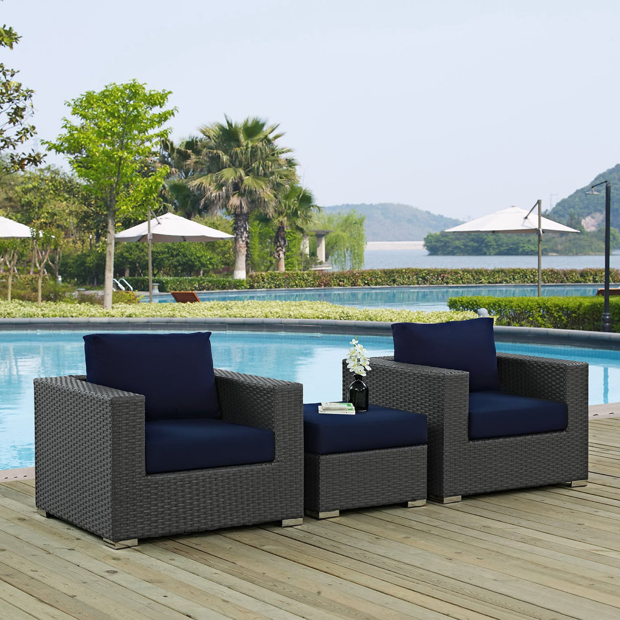 Sojourn 3 Piece Outdoor Patio Sunbrella Sectional Set by Modway