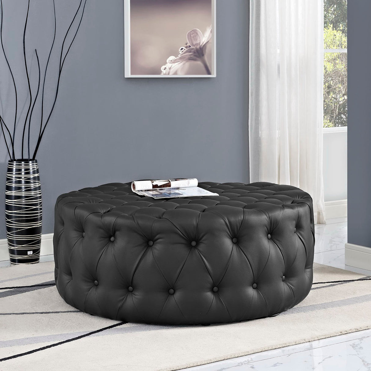 Amour Upholstered Vinyl Round Ottoman by Modway