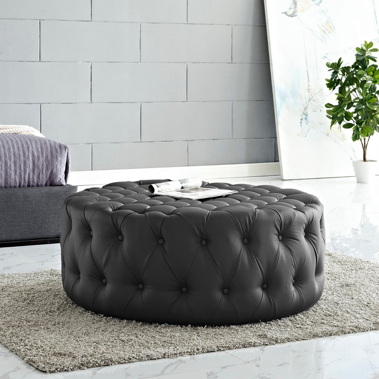 Amour Upholstered Vinyl Round Ottoman by Modway