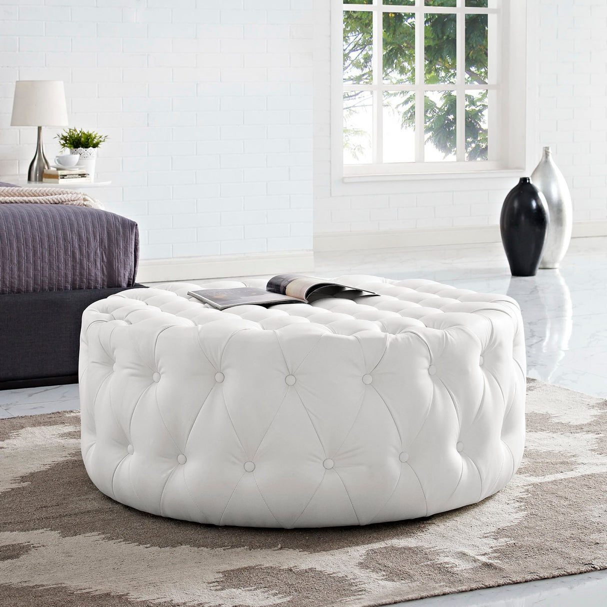 Amour Upholstered Vinyl Round Ottoman by Modway
