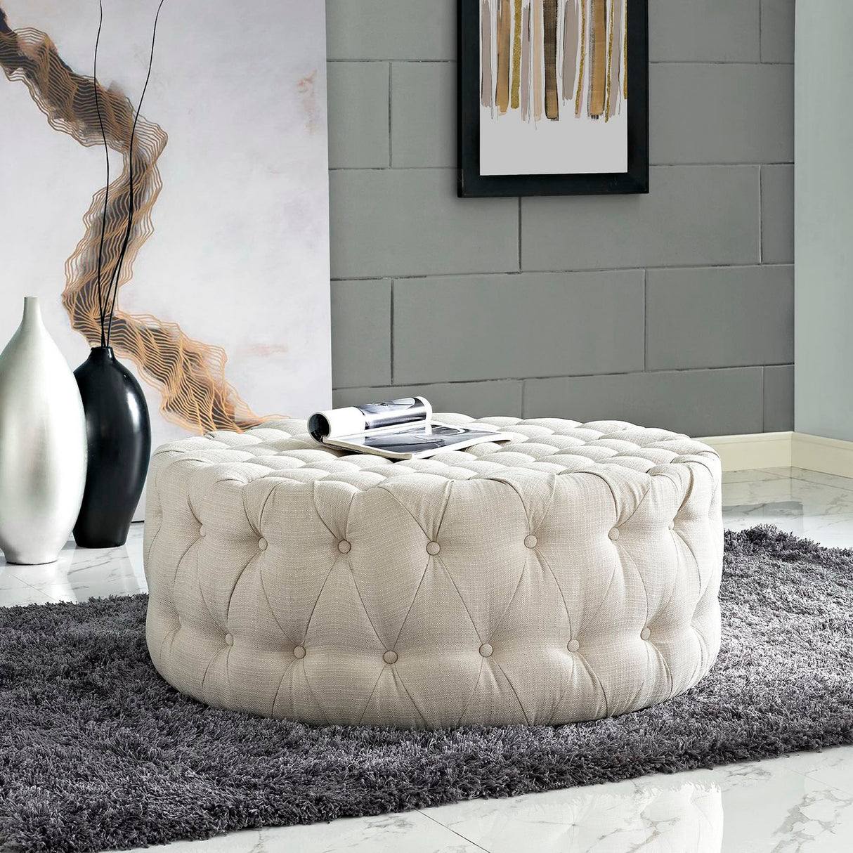 Amour Upholstered Fabric Ottoman by Modway