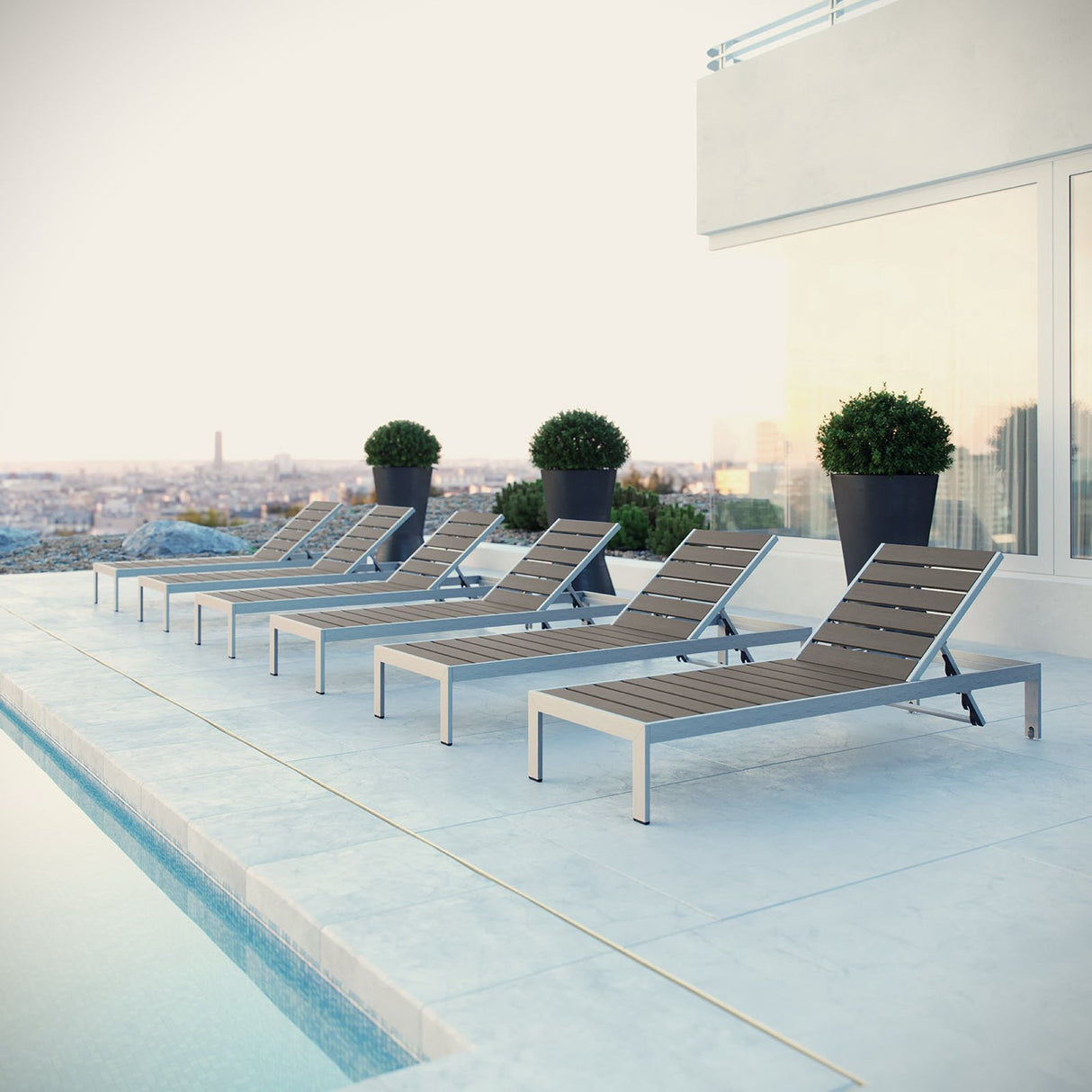 Shore Outdoor Patio Aluminum Chaise Set of 6 by Modway