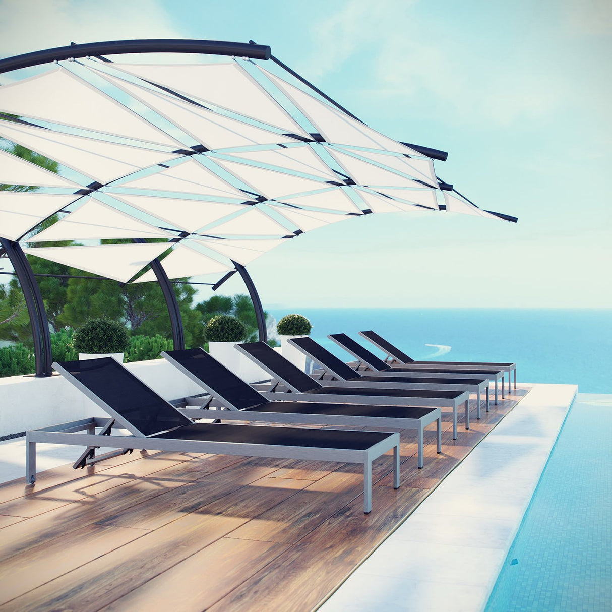 Shore Outdoor Patio Aluminum Chaise Set of 6 by Modway