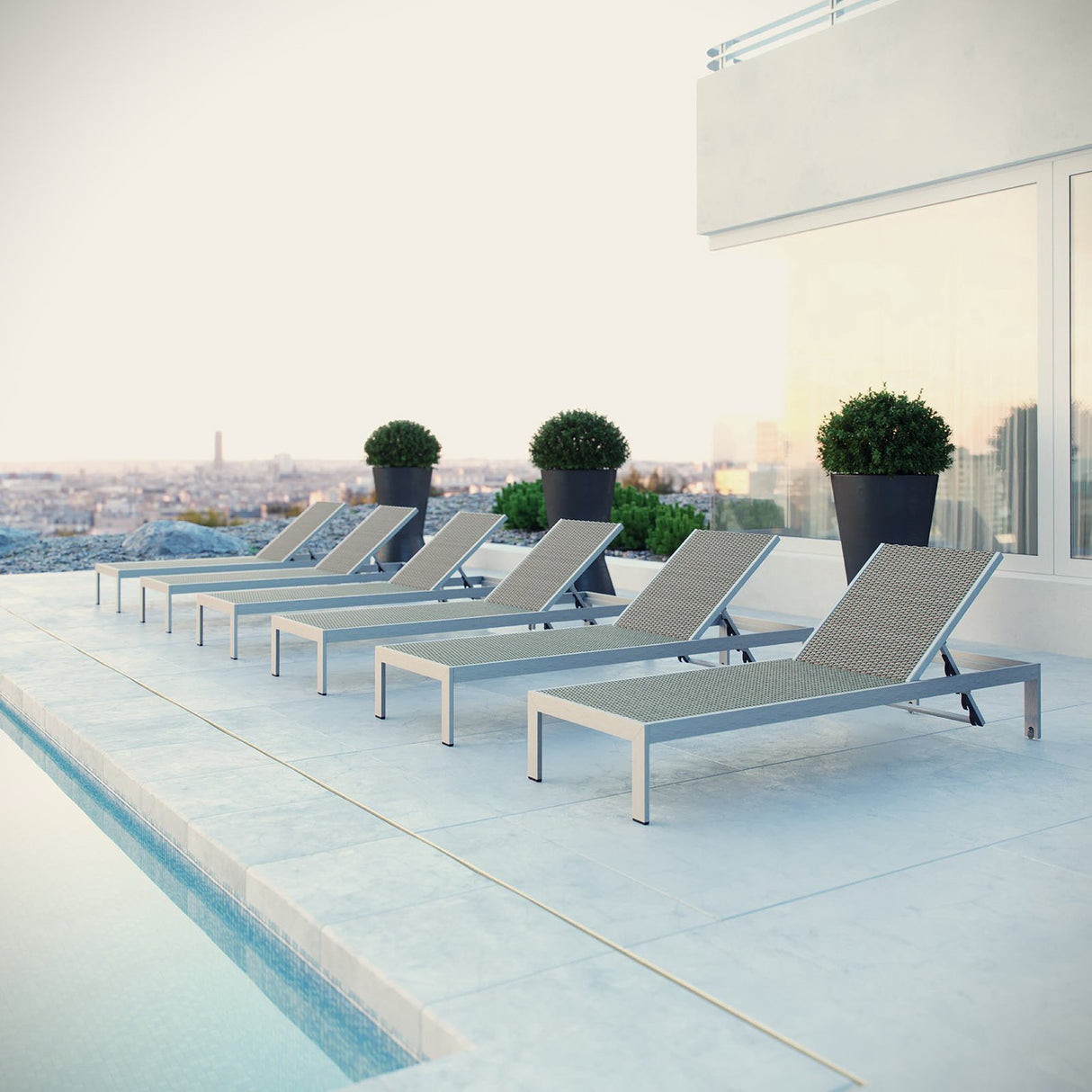 Shore Outdoor Patio Aluminum Chaise Set of 6 by Modway