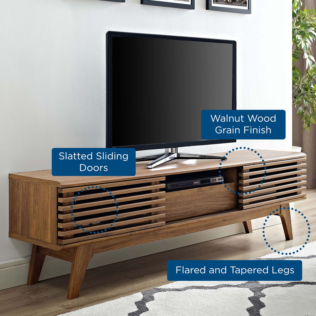 Render 59-Inch Walnut TV Stand by Modway Mid-Century Style