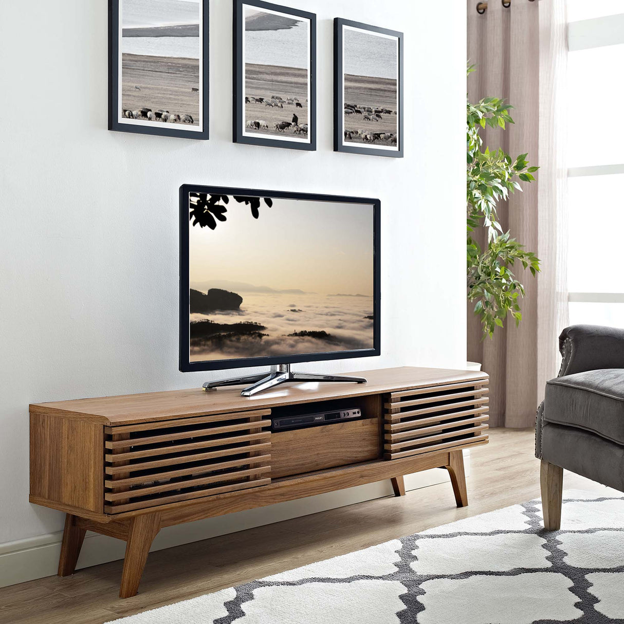 Render 59-Inch Walnut TV Stand by Modway Mid-Century Style