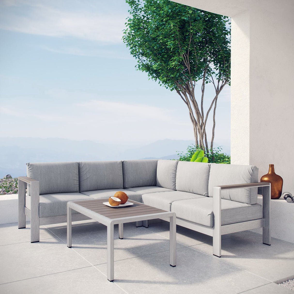 Shore 4 Piece Outdoor Patio Aluminum Sectional Sofa Set by Modway