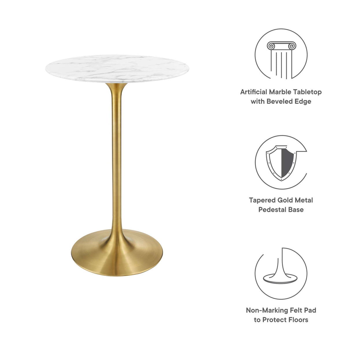 Lippa 28" Round Faux Marble Bar Table by Modway