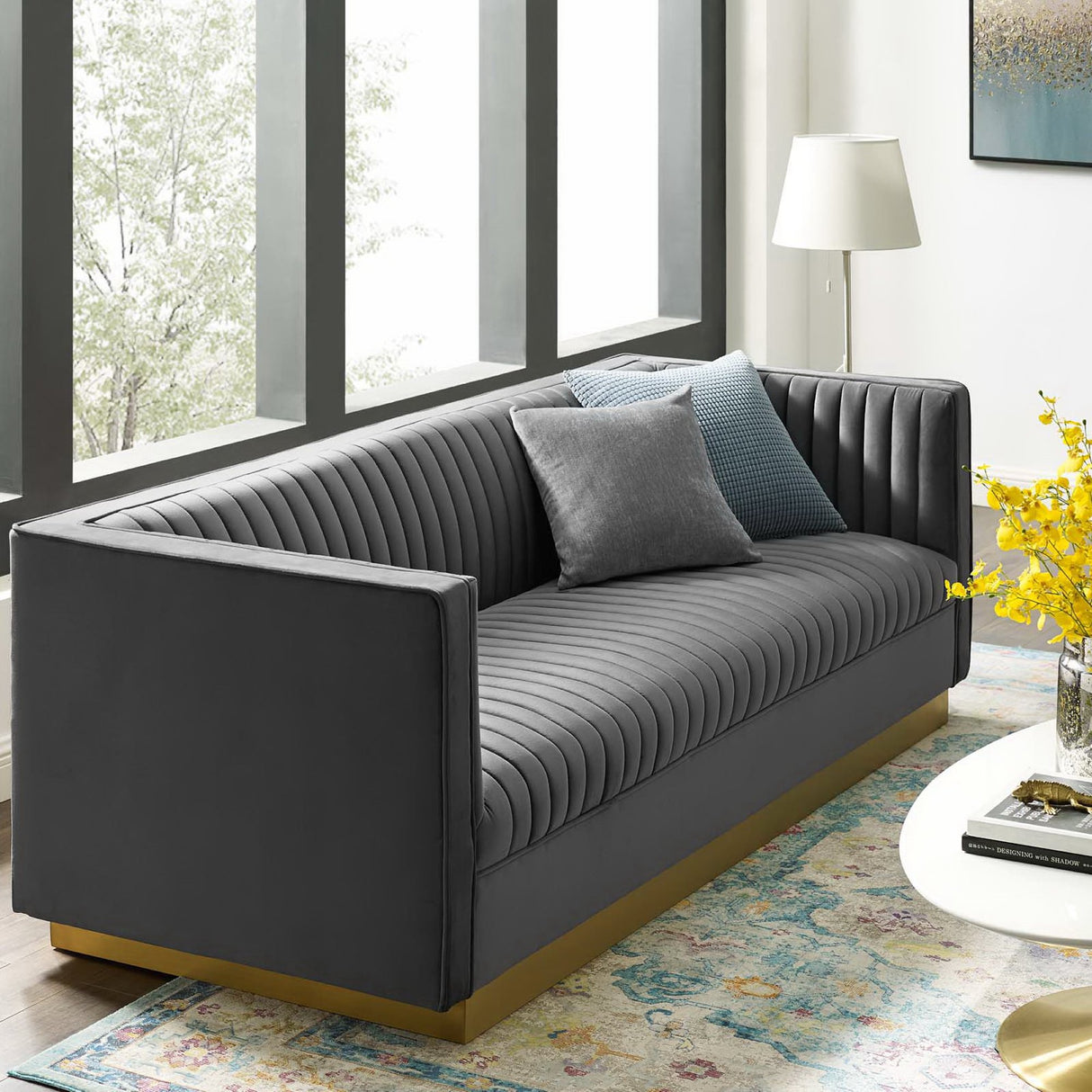 Sanguine Vertical Channel Tufted Performance Velvet Sofa