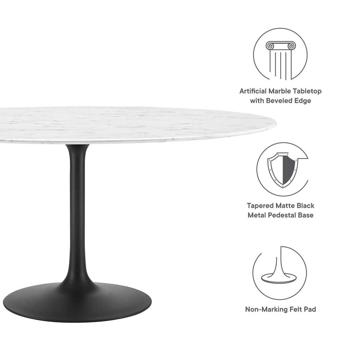 Lippa 60" Round Faux Marble Dining Table by Modway